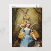 かわいいウサギの黄色とヴィンテージアリス ポストカード (正面/裏面)