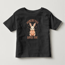 かわいいウサギの黒Tシャツ Somebunny Loves You トドラーTシャツ