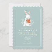 かわいいウサギの1歳の誕生日 お誕生日おめでとう 招待状 (正面)
