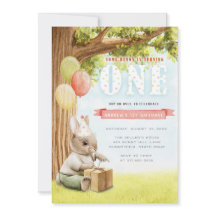 かわいいウサギの1歳誕生日招待状