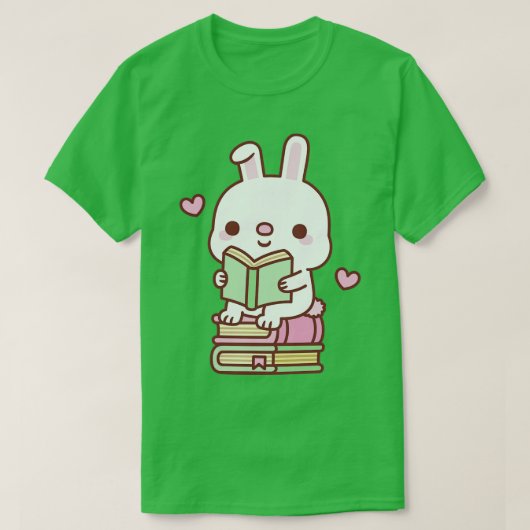 かわいいウサギは本が大好読き Tシャツ (デザイン正面)