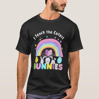 かわいいウサギを教える先生 虹色 イースター Tシャツ