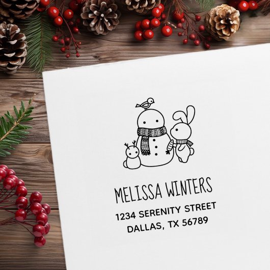 かわいいウサギニンジンを雪だるまに ラバースタンプ