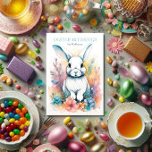 かわいいウサギフローラ水色イースターカード シーズンカード