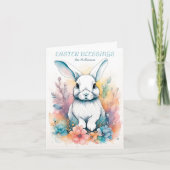 かわいいウサギフローラ水色イースターカード シーズンカード (正面)