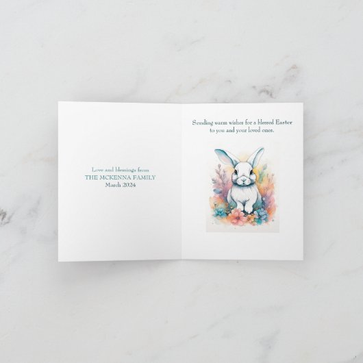 かわいいウサギフローラ水色イースターカード シーズンカード (内部)