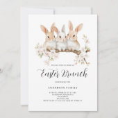 かわいいウサギフローラ水色イースターブランチ 招待状 (正面)