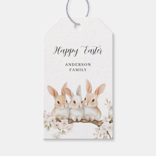 かわいいウサギフローラ水色イースター ギフトタグ (正面)