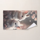 かわいいウサギ二頭桜ハンドタオル ハンドタオル (ハンドタオル)