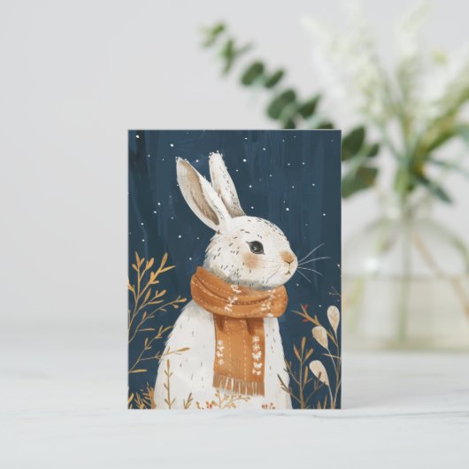 かわいいウサギ居心地の良い冬の夜ウッドランドクリスマス ポストカード (スタンド正面)
