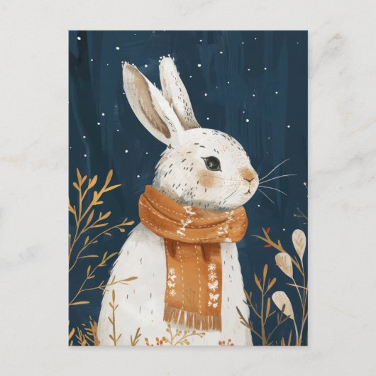 かわいいウサギ居心地の良い冬の夜ウッドランドクリスマス ポストカード (正面)