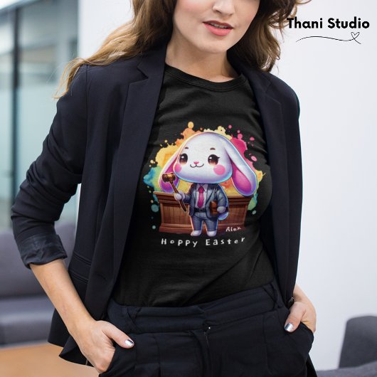 かわいいウサギ弁護士ホッピー復活祭名前をカスタムするブラック Tシャツ