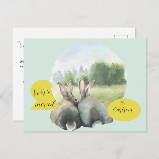 かわいいウサギ引越しハウスニューアドレス 案内ポストカード (正面/裏面)