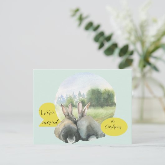 かわいいウサギ引越しハウスニューアドレス 案内ポストカード (スタンド正面)