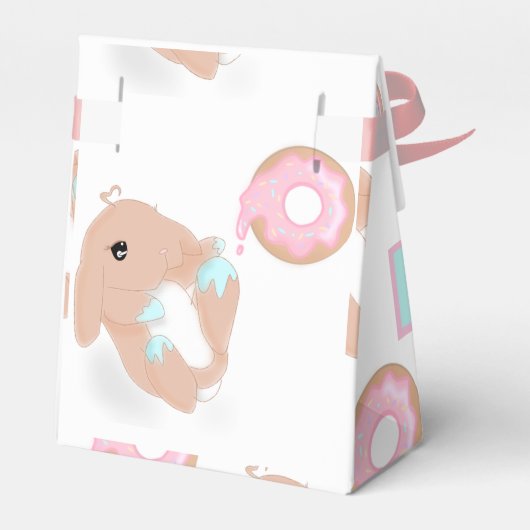かわいいウサギ漫画ピンクの女の子の誕生日パーティー フェイバーボックス (裏面サイド)