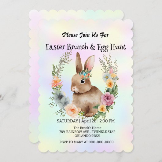 かわいいウサギ狩り卵ハッピーイースターデイパーティー 招待状 (正面/裏面)