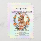 かわいいウサギ狩り卵ハッピーイースターデイパーティー 招待状 (正面/裏面)