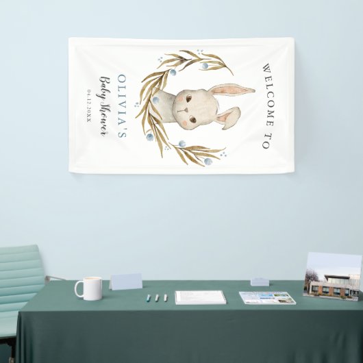 かわいいウサギ男の子の赤ちゃんシャワーへようこそ 横断幕 (トレードショー)