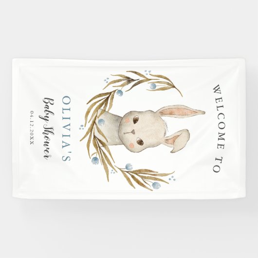 かわいいウサギ男の子の赤ちゃんシャワーへようこそ 横断幕 (横)