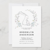 かわいいウサギ男女兼用の赤ちゃんシャワー 招待状 (正面)