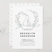 かわいいウサギ男女兼用の赤ちゃんシャワー 招待状 (正面/裏面)