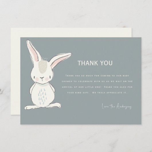 かわいいウサギ赤ちゃんシャワーありがとう 招待状 (正面/裏面)