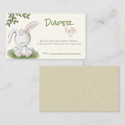 かわいいウサギ赤ちゃんシャワーおむつラッフル エンクロージャーカード (正面/裏面)
