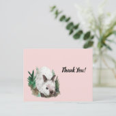 かわいいウサギ赤面ピンクベビーシャワーサンキュー ポストカード (スタンド正面)