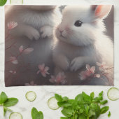 かわいいウサギ2匹と桜キッチンタオル キッチンタオル (折り畳み)