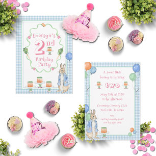 かわいいウサギ2ndピンクの誕生日パーティー 招待状
