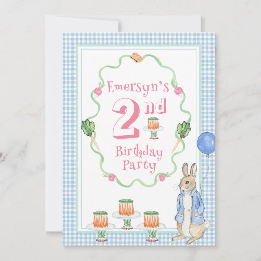 かわいいウサギ2ndピンクの誕生日パーティー 招待状 (正面)