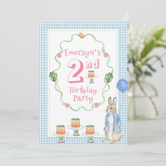 かわいいウサギ2ndピンクの誕生日パーティー 招待状 (スタンド正面)