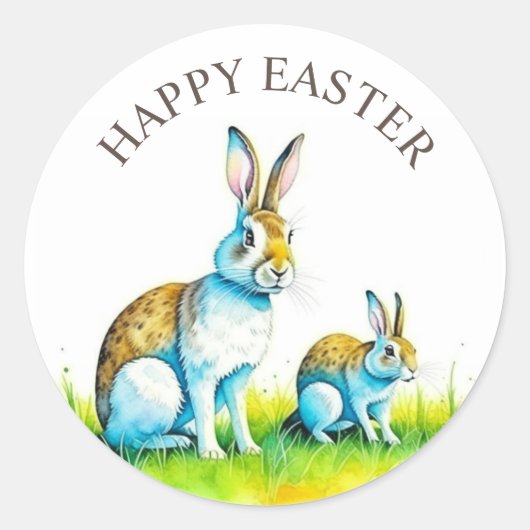 かわいいウサギ イースターおめでとう ラウンドシール (正面)