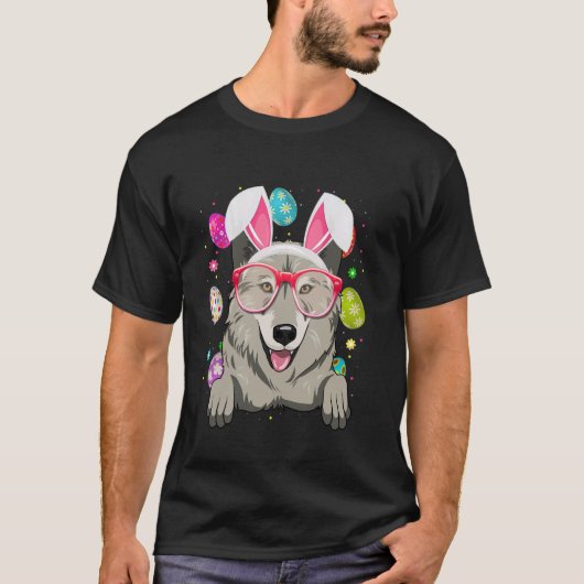 かわいいウサギ オオカミ 犬の顔 イースターエッグ イースターの日 Tシャツ (正面)