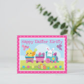 かわいいウサギ、シック&チョコレートエッグトレイースター ポストカード (スタンド正面)