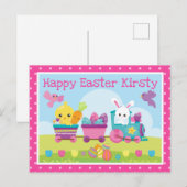 かわいいウサギ、シック&チョコレートエッグトレイースター ポストカード (正面/裏面)