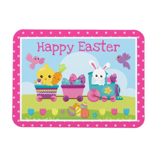 かわいいウサギ、シック&チョコレートエッグトレイースター マグネット (横)