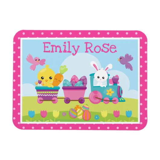 かわいいウサギ、シック&チョコレートエッグトレイースター マグネット (横)