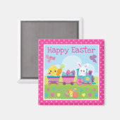 かわいいウサギ、シック&チョコレートエッグトレイースター マグネット (正面/裏面)