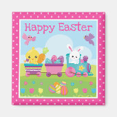 かわいいウサギ、シック&チョコレートエッグトレイースター マグネット (正面)