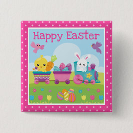 かわいいウサギ、シック&チョコレートエッグトレイースター 缶バッジ