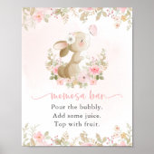 かわいいウサギ、チョウチョ、ピンクの花、ももさバー ポスター (正面)