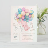 かわいいウサギ&バルーンベビーシャワー招待状 シーズンカード (スタンド正面)