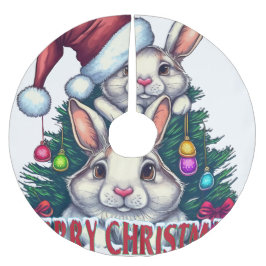 かわいいウサギ メリークリスマス – ホリデーラビット ブラッシュドポリエステルツリースカート