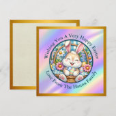 かわいいウサギ、卵、お花のイースター 招待状 (正面/裏面)