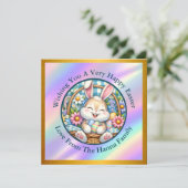 かわいいウサギ、卵、お花のイースター 招待状 (スタンド正面)