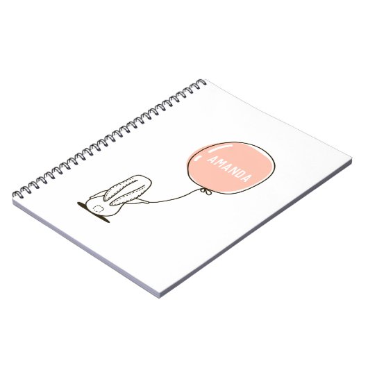 かわいいウサギ。子供向けの面白いうさぎの動物と風船 ノートブック (左側)