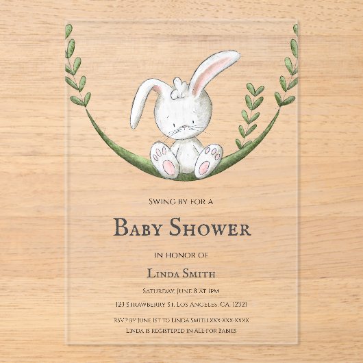 かわいいウサギ 性別問わず 赤ちゃんのお祝い アクリル招待状 (正面)