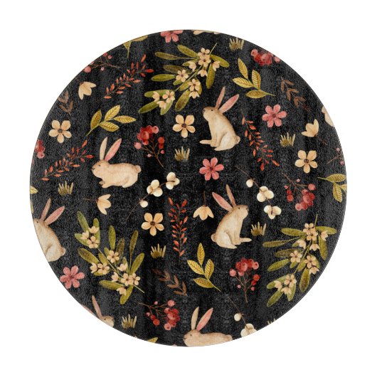 かわいいウサギ:水彩手描き模様 カッティングボード (正面)