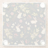 かわいいウサギ:水彩手描き模様 ガラスコースター (裏面)